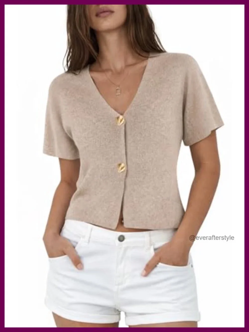 Cropped Knit Cardigan Top V Neck Button Front Short Sleeve Sweater